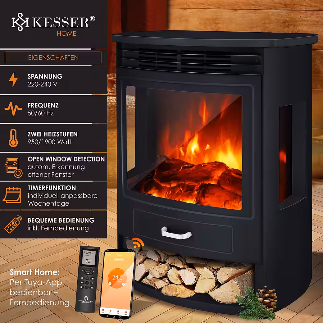 Electric fireplace Prio electric fireplace with heater, fan heater, remote control, WiFi - Image 2