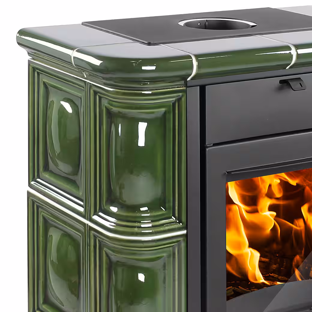 Haas + Sohn Tirol wood-burning stove - Pearl black-green 6.3 kW, wood-burning stove - Image 2