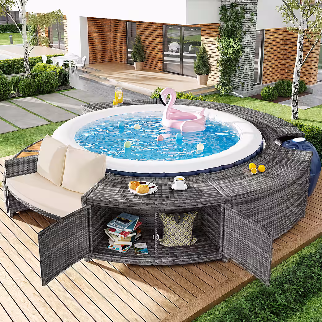 Whirlpool spa pool garden furniture set with storage lounge set and adjustable feet - Image 2