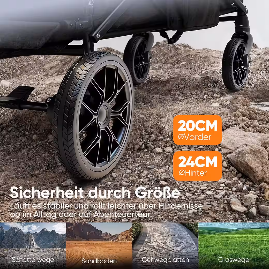 Foldable wagon with canopy, children's wagon with XXL PU wheels (24/20 cm) - Image 2