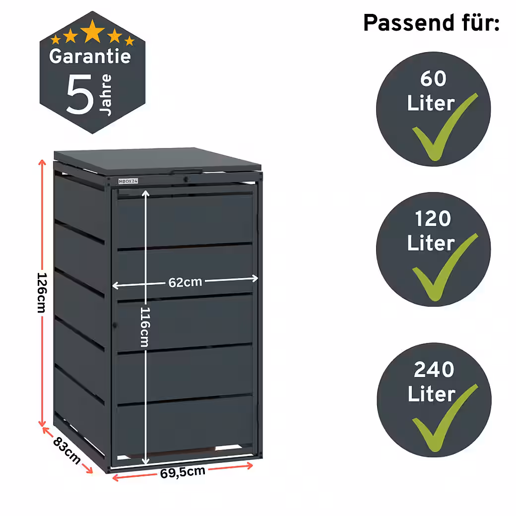 MBOX24 Classic garbage can enclosure for 240L bins, made of galvanized steel - Image 2