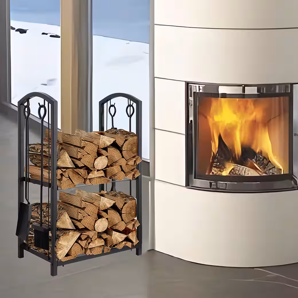 Firewood rack, firewood storage, 6-piece fireplace set, fireplace tools, fireplace gloves, fireplace accessories - Image 2