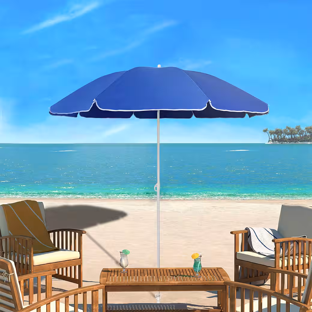 Parasol Ø 160 cm Round Beach Umbrella Balcony Umbrella with Carrying Bag and Ground Sleeve - Image 2