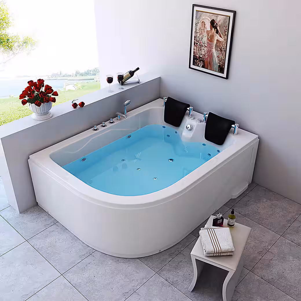 Whirlpool bathtub BLUE OCEAN - XL 180 x 120 cm (including neck pillow, fittings and whirlpool pump), ABS sanitary acrylic, corner bathtub, 2 persons - Image 2