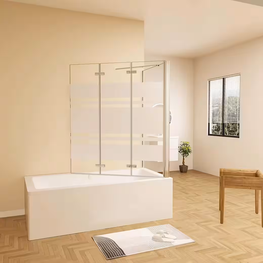 Chrome bathtub screen, 3-piece folding shower screen for bathtub with side panel - Image 3