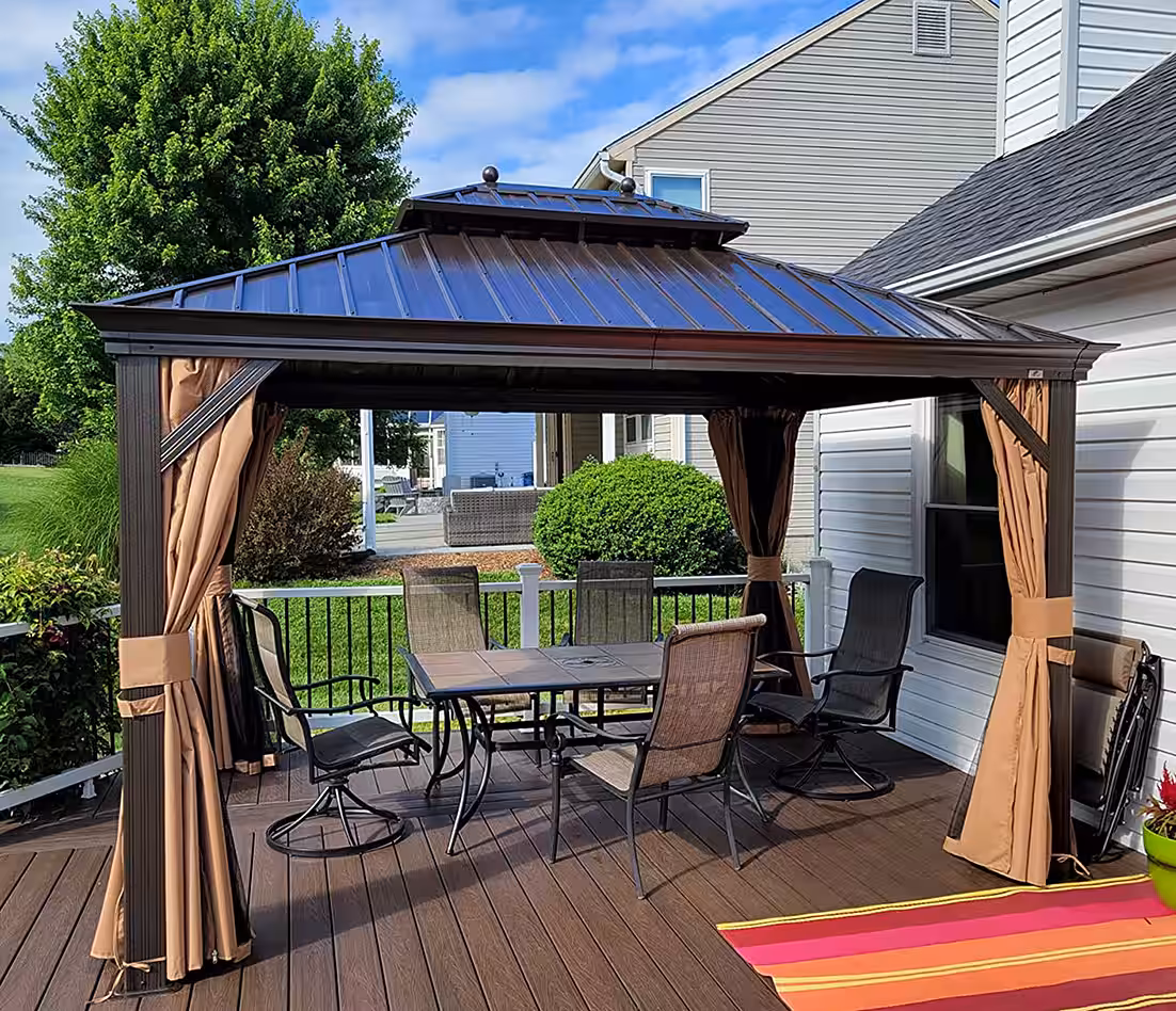 Outdoor pavilion: Aluminum garden pavilion with steel roof, hardtop and side panels - Image 3