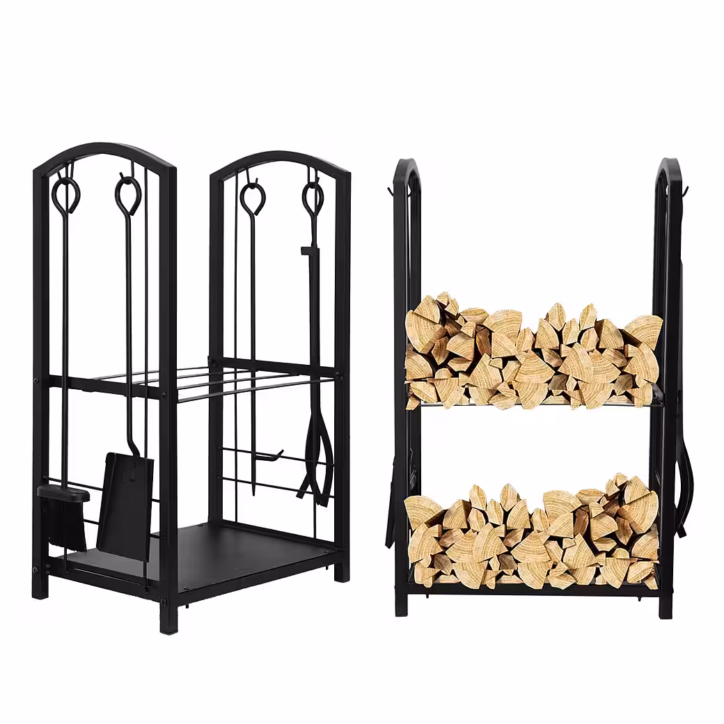 Firewood rack, firewood storage, 6-piece fireplace set, fireplace tools, fireplace gloves, fireplace accessories - Image 3