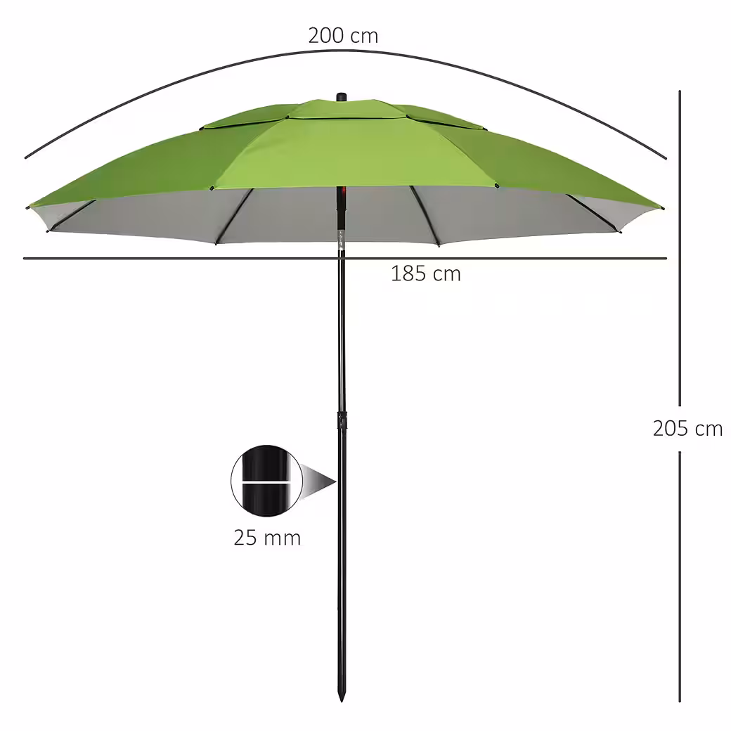 Parasol with ventilation openings, including protective cover, green - Image 3