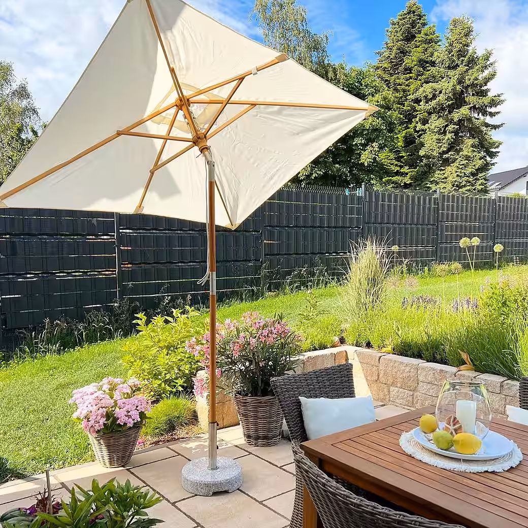 Wooden parasol 200 x 150cm, rectangular garden parasol, UV protection 50+ - Image 3