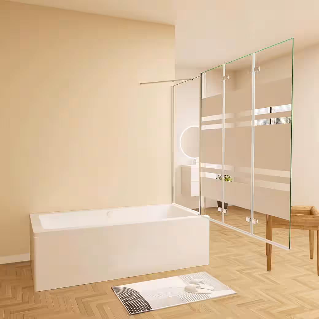 Chrome bathtub screen, 3-piece folding shower screen for bathtub with side panel - Image 4