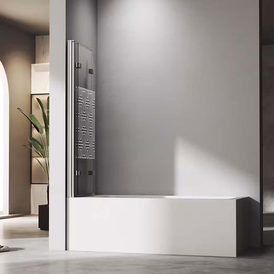 3-piece bathtub screen, shower wall for bathtub, frosted glass, modern design - Image 4