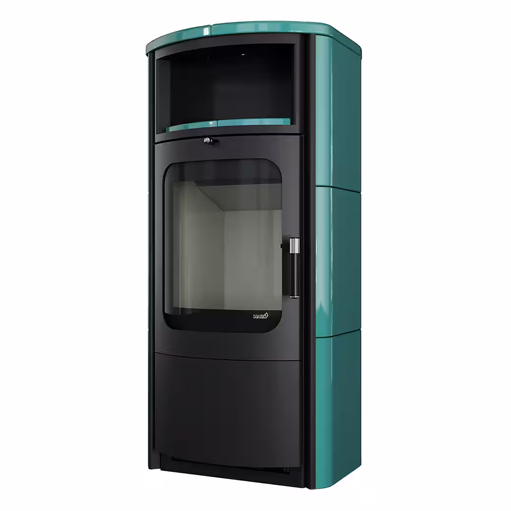 Opera Petrol wood-burning stove 7 kW, continuous burning, the bestseller in a new exclusive look with petrol-colored tiles - Image 4