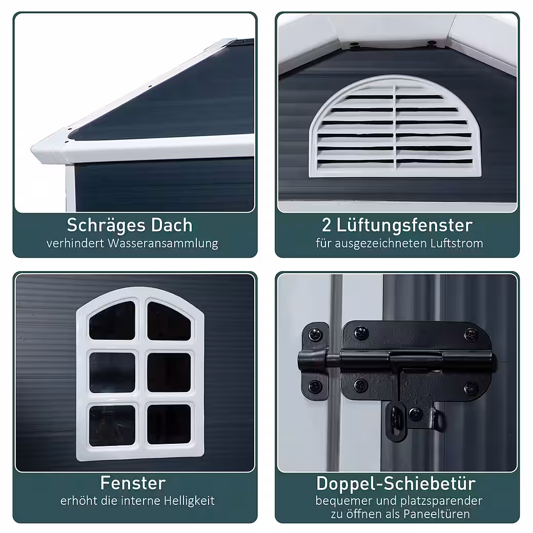 Garden shed with window, pent roof, made of metal WxL: 134x104 cm, (Garden shed, 1 pc., tool shed), for garden, grey - Image 4