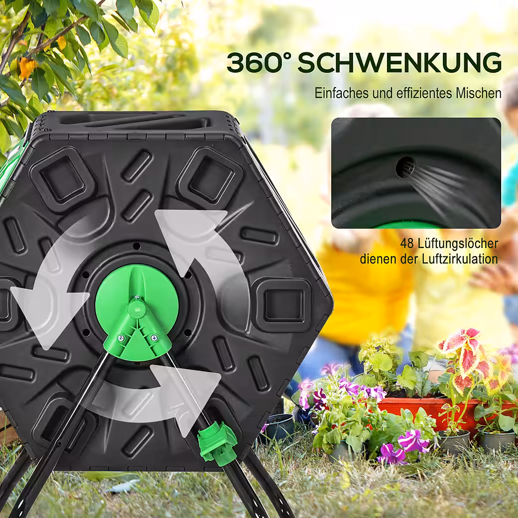 Composter 60x49x77cm, made of plastic WxDxH: 60x49x77 cm, 65 l, (rotating compost bin, 1 pc., rotating compost bin), with ventilation system, lid, for garden, kitchens, balcony - Image 4