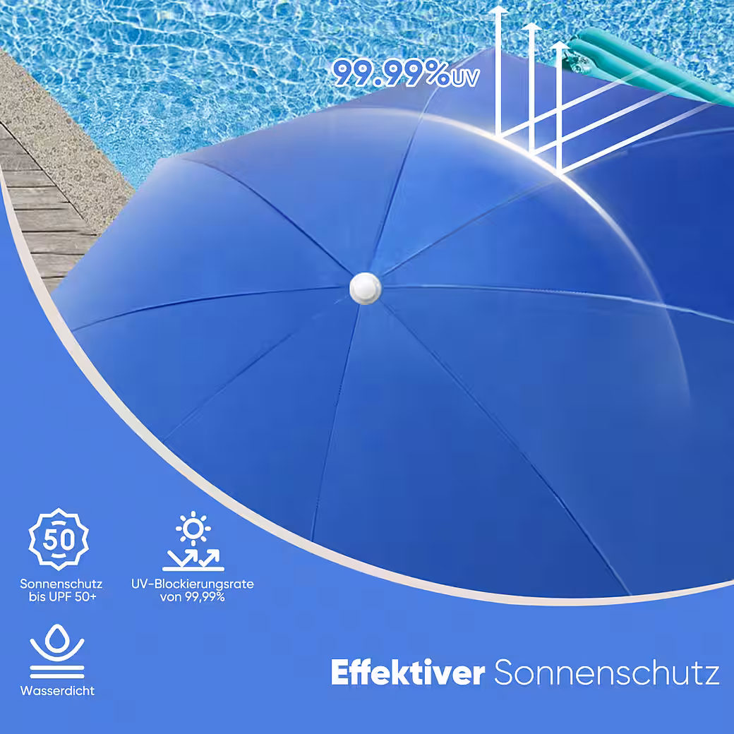 Parasol Ø 160 cm Round Beach Umbrella Balcony Umbrella with Carrying Bag and Ground Sleeve - Image 4