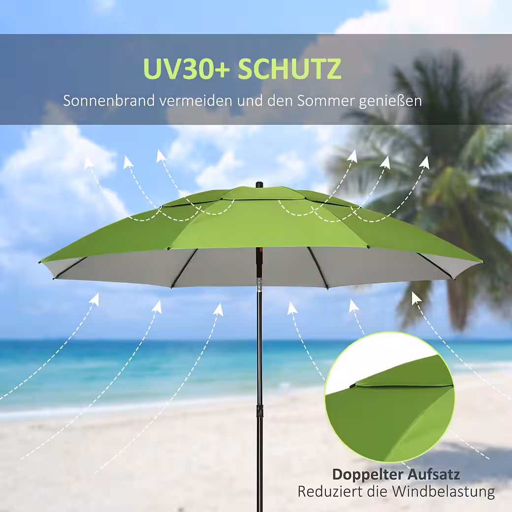 Parasol with ventilation openings, including protective cover, green - Image 4