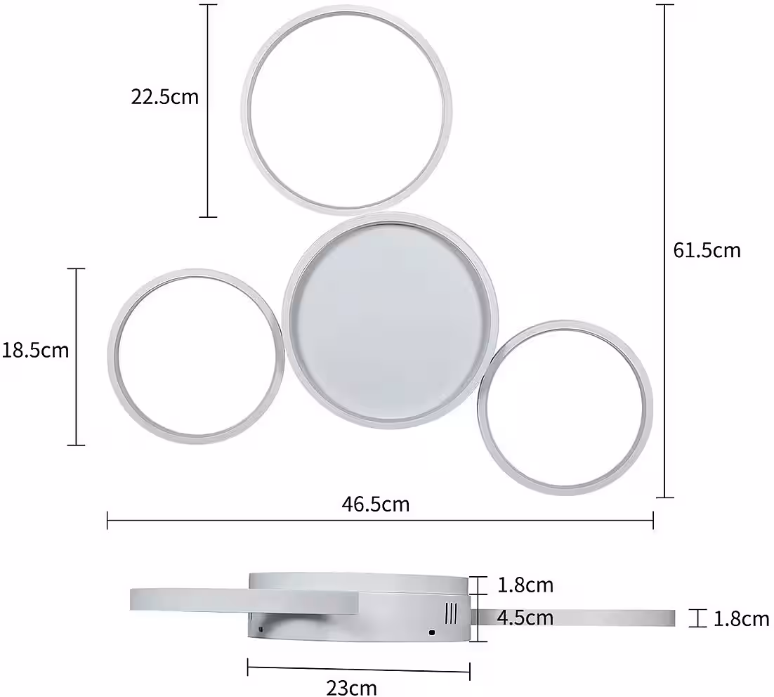 Modern LED Ceiling Light with 4 Lights, Ring Style, Remote Control, for Bedroom Integrated LED, dimmable, warm white-cool white - Image 4