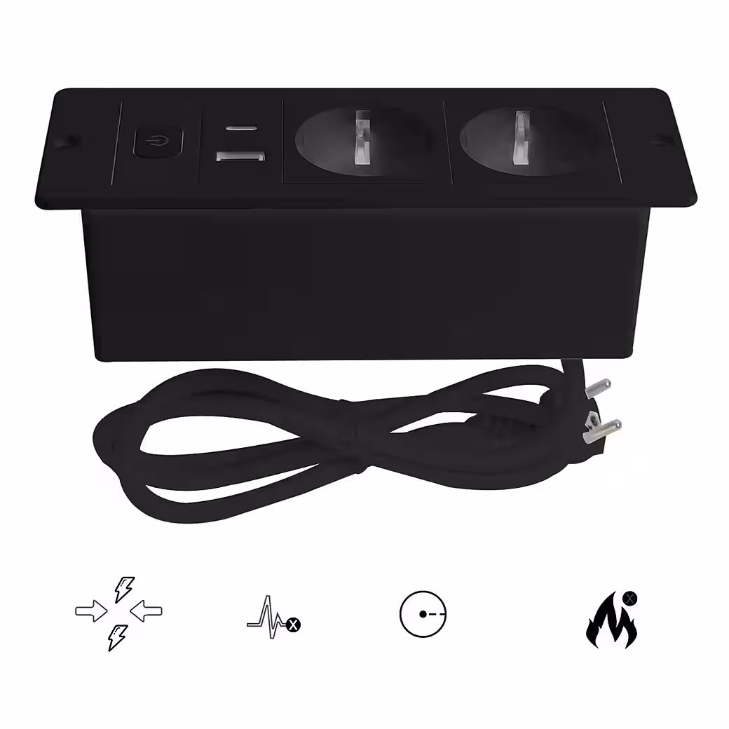 Tabletop recessed power outlet, 2-way table power strip with USB & Type-C power strip - Image 5