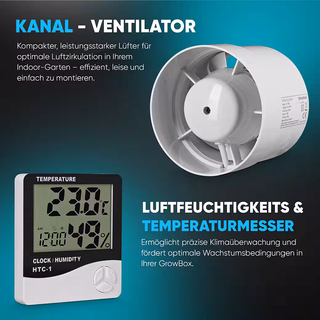 PlantiGrow Growbox Complete Greenhouse Set – Indoor Greenhouse with 150W full spectrum LED lamp (dimmable), 1680D, carbon filter, inline duct fan, exhaust hose, grow tent, propagation tent - Image 5