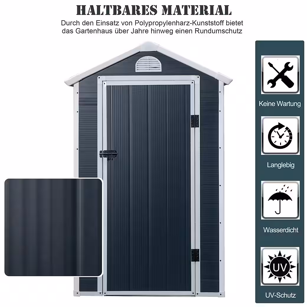 Garden shed with window, pent roof, made of metal WxL: 134x104 cm, (Garden shed, 1 pc., tool shed), for garden, grey - Image 5