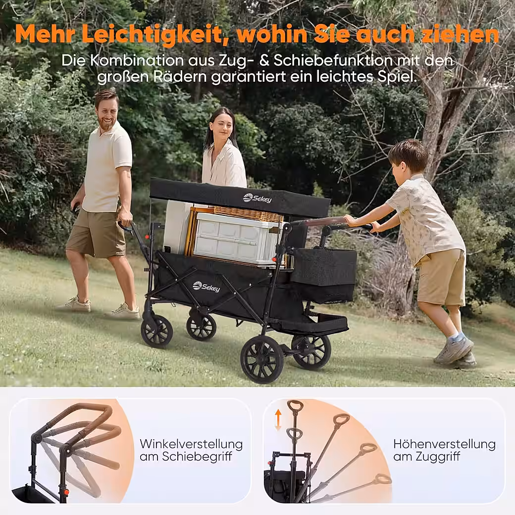 Foldable wagon with canopy, children's wagon with XXL PU wheels (24/20 cm) - Image 5