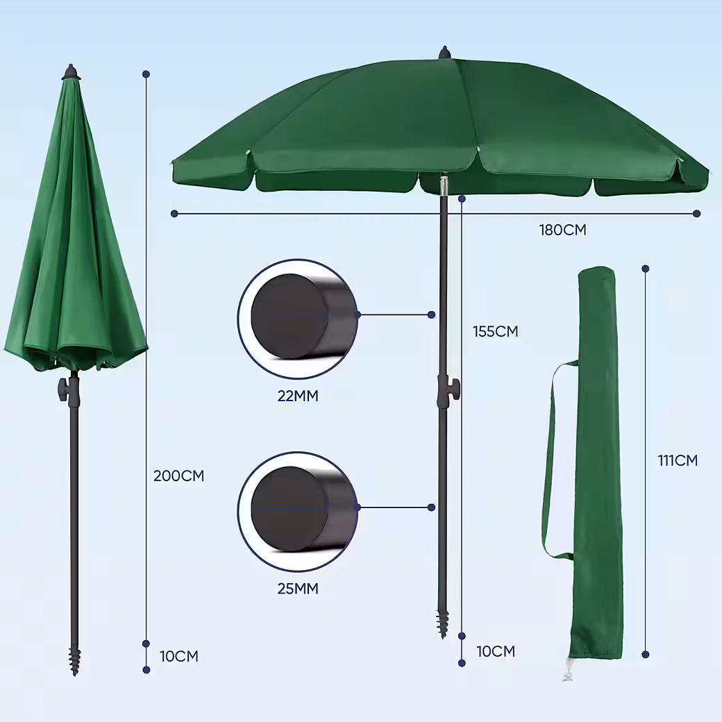 Parasol Ø180 cm Balcony parasol Patio parasol with protective cover and ground sleeve - Image 5