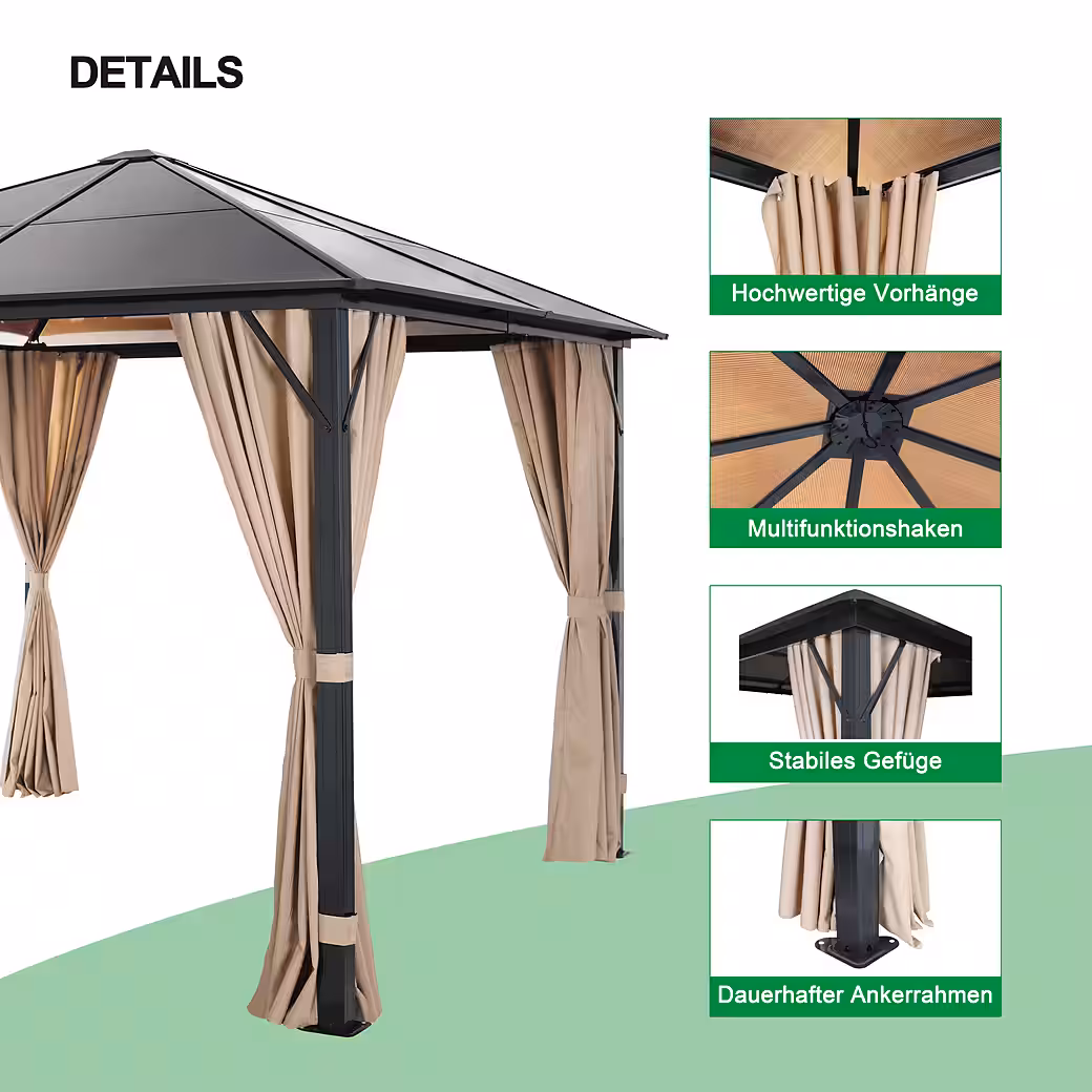 Aruba Pavilion 2.0 with 4 side panels, aluminum frame, polycarbonate multiwall sheet roof - Image 6
