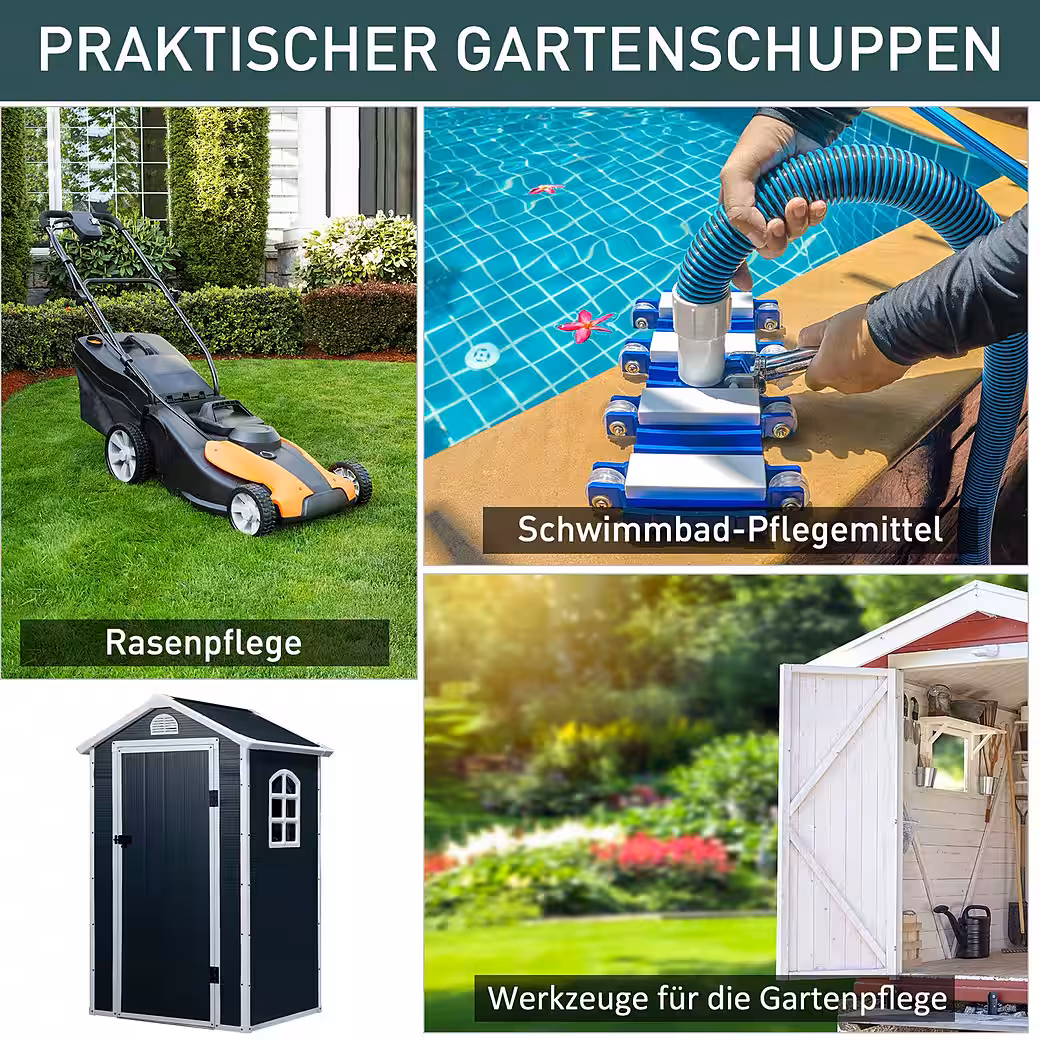 Garden shed with window, pent roof, made of metal WxL: 134x104 cm, (Garden shed, 1 pc., tool shed), for garden, grey - Image 6