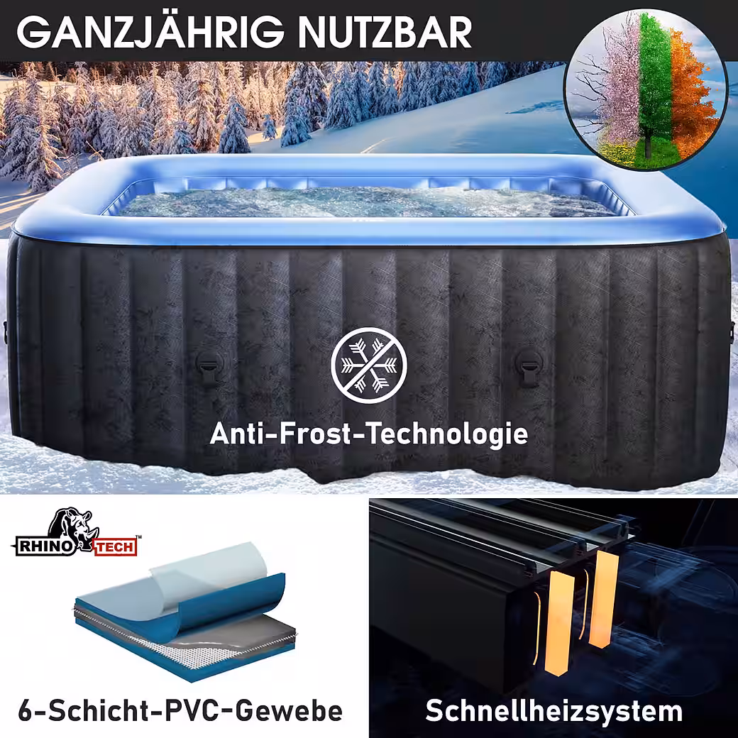 Tekapo inflatable hot tub for 4-6 people (Indoor/Outdoor Pool with 108 massage jets, timer, and heater), one-touch inflation function, bubble spa, wellness massage - Image 6