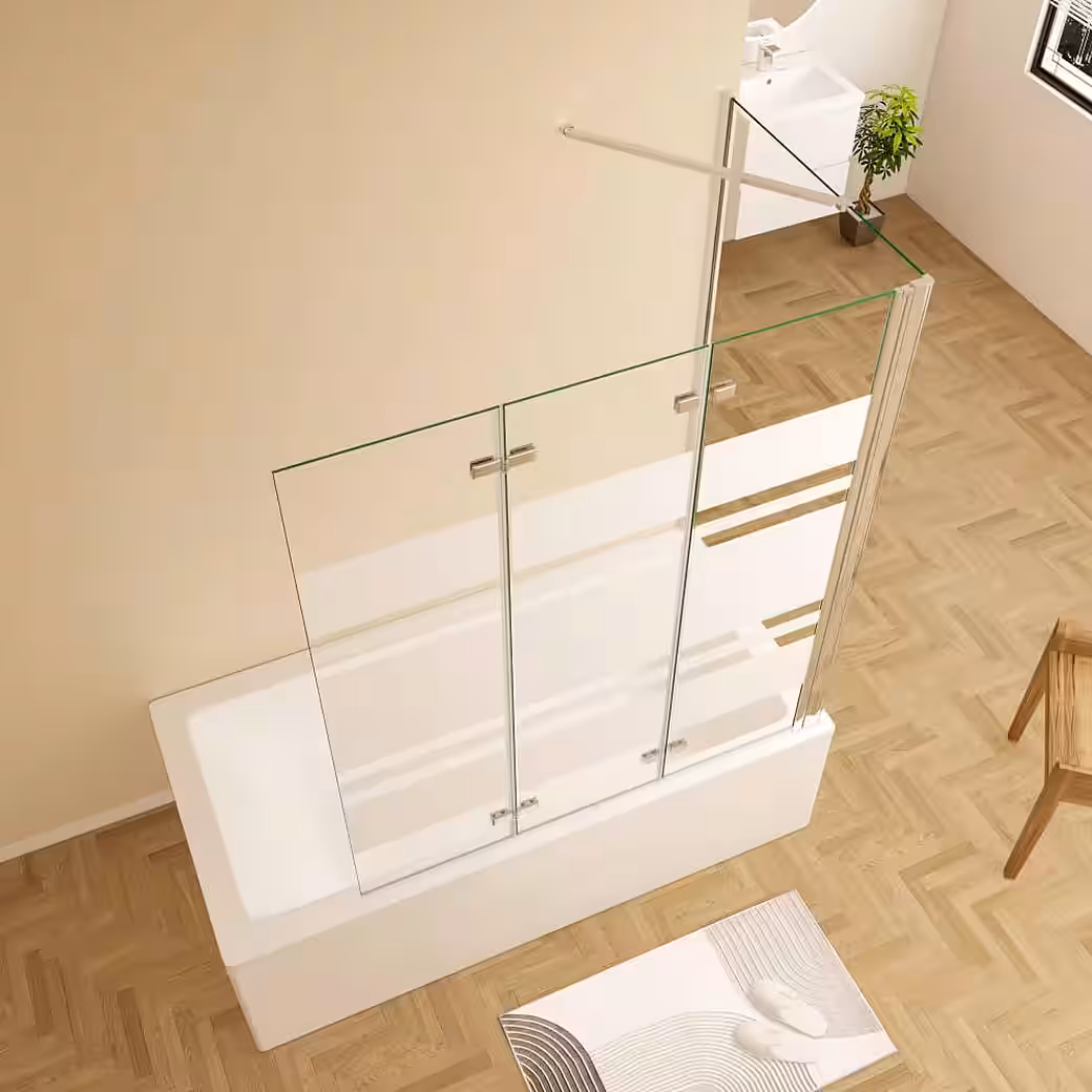 Chrome bathtub screen, 3-piece folding shower screen for bathtub with side panel - Image 6