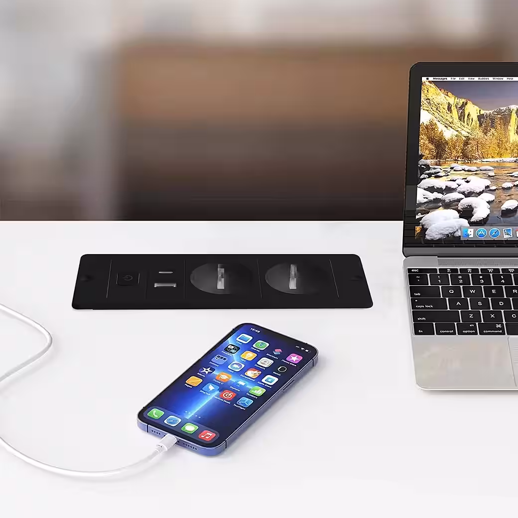 Tabletop recessed power outlet, 2-way table power strip with USB & Type-C power strip - Image 6