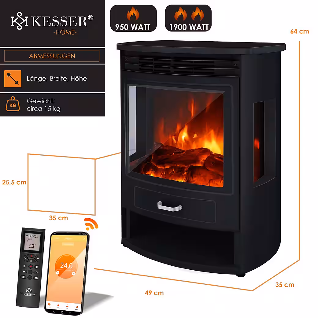 Electric fireplace Prio electric fireplace with heater, fan heater, remote control, WiFi - Image 7