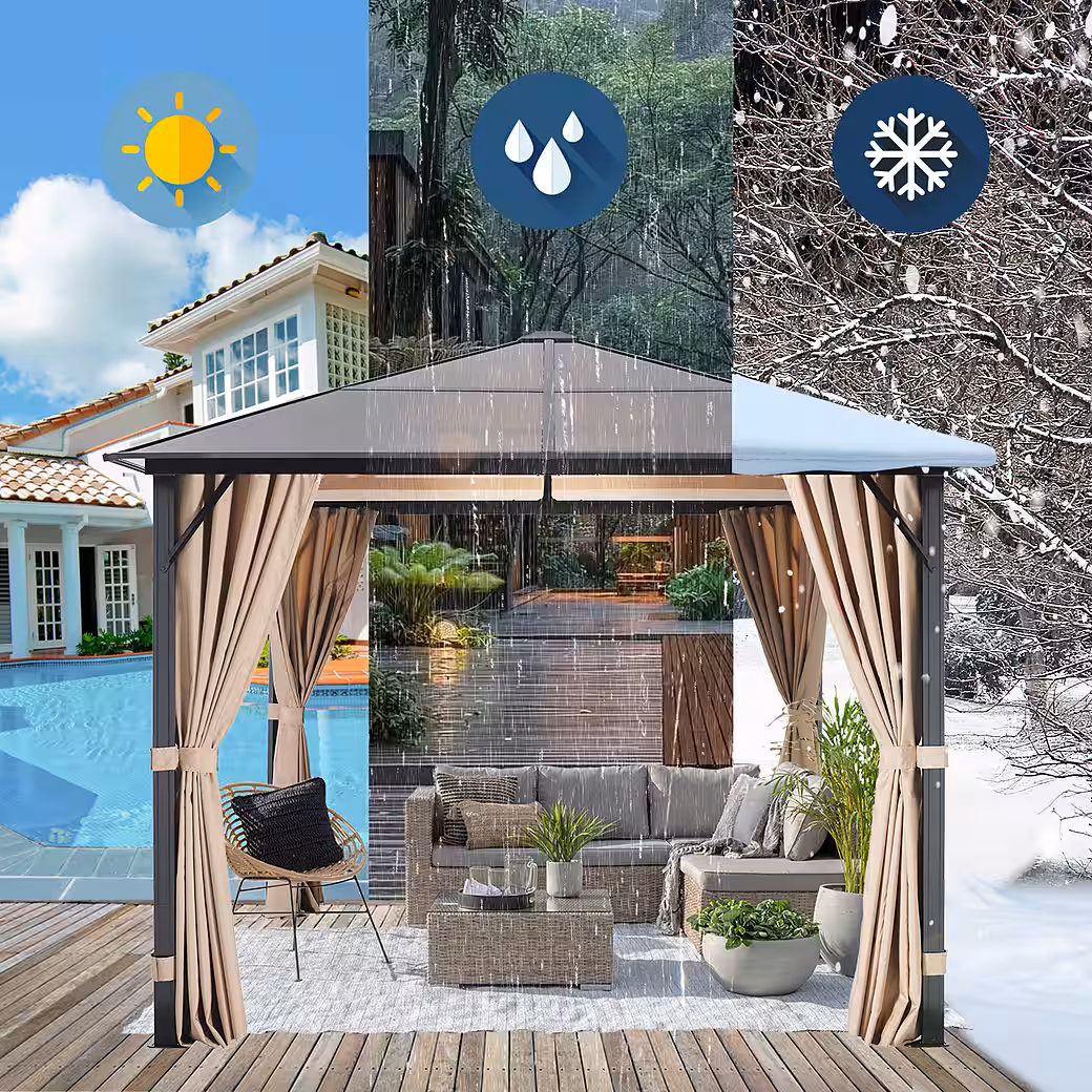 Aruba Pavilion 2.0 with 4 side panels, aluminum frame, polycarbonate multiwall sheet roof - Image 7