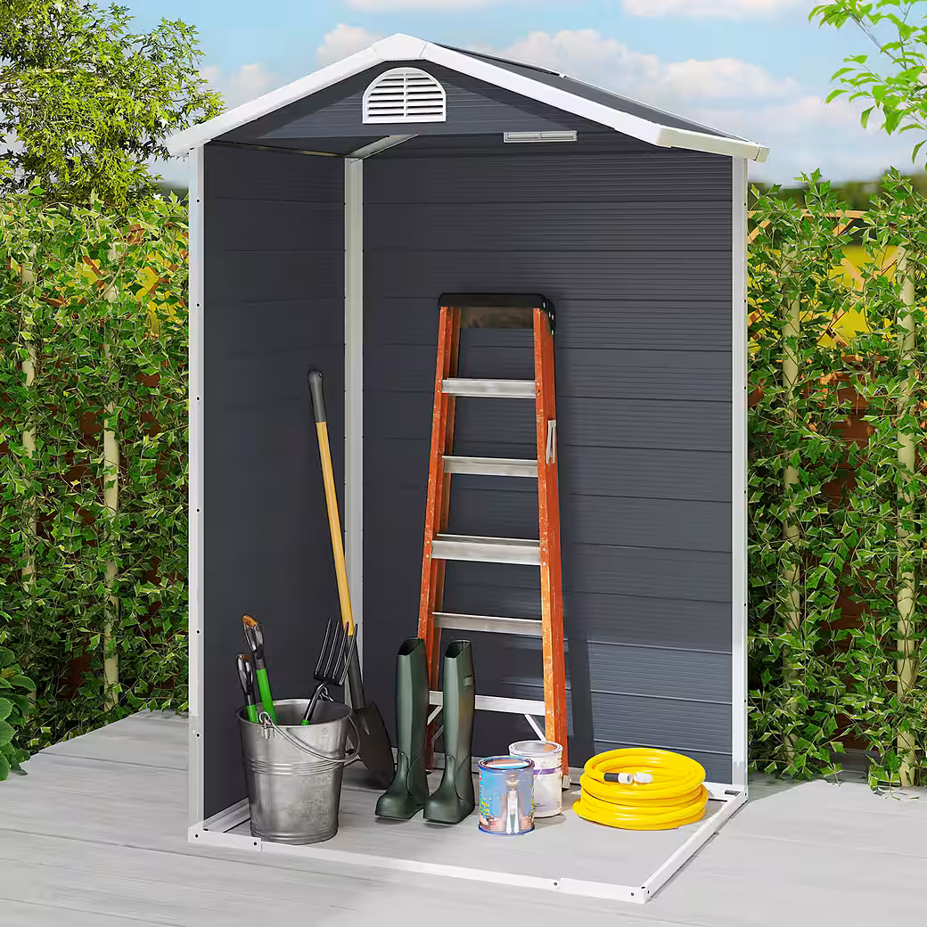 Garden shed with window, pent roof, made of metal WxL: 134x104 cm, (Garden shed, 1 pc., tool shed), for garden, grey - Image 7