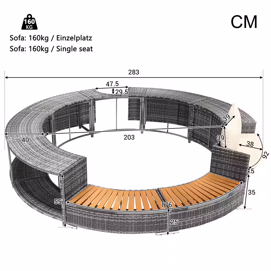 Whirlpool spa pool garden furniture set with storage lounge set and adjustable feet - Image 7
