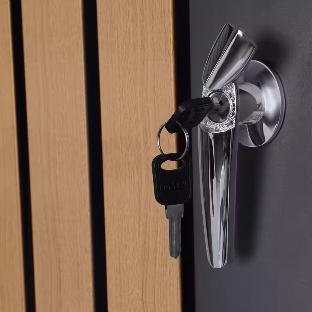 Bin storage unit with green roof for 3 bins, 120 - 240 liters, RAL 7016, door with wood look - Image 7