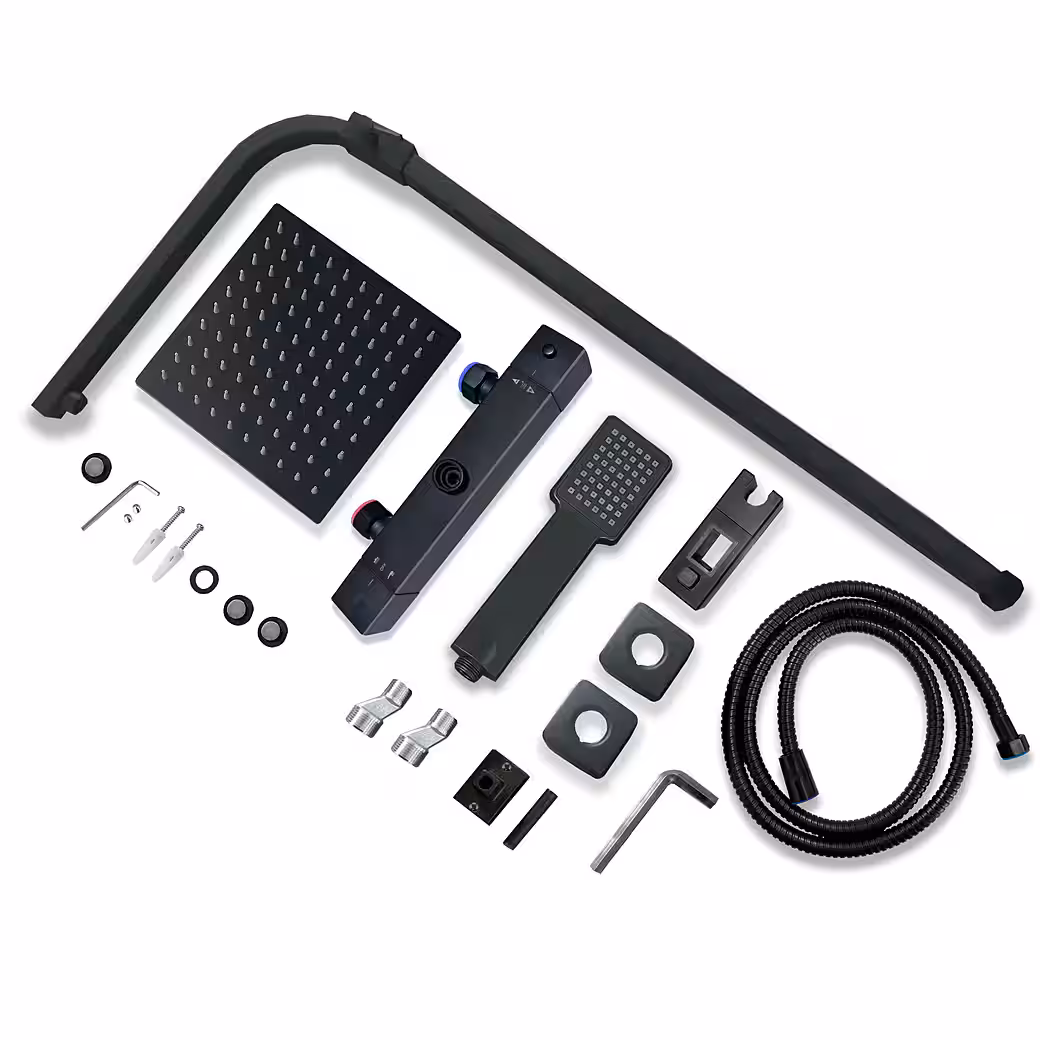 Shower system, rain shower with thermostat, shower column, shower set, black - Image 7