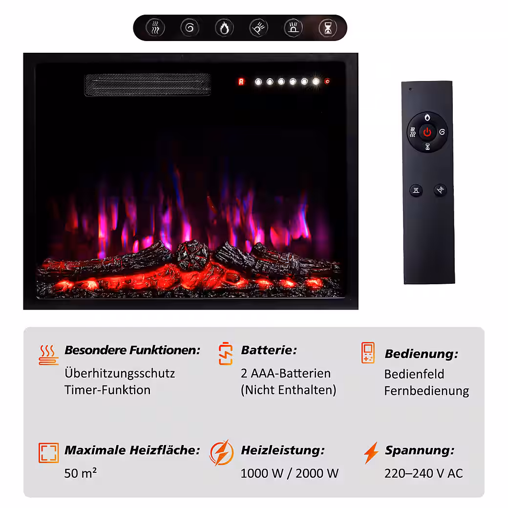 Electric fireplace with cabinet, 23" 1000W/2000W heater, 3D flame effect - Image 7