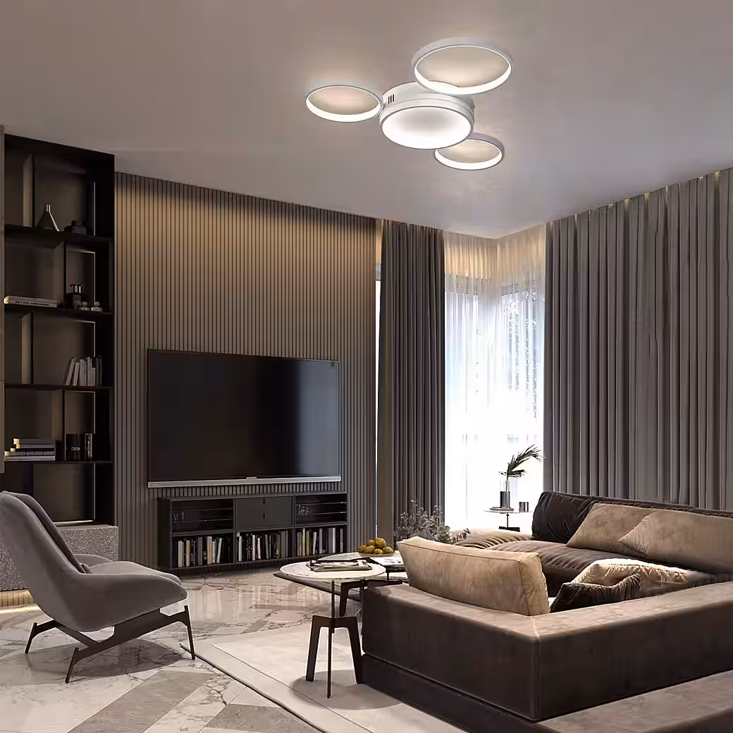 Modern LED Ceiling Light with 4 Lights, Ring Style, Remote Control, for Bedroom Integrated LED, dimmable, warm white-cool white - Image 8