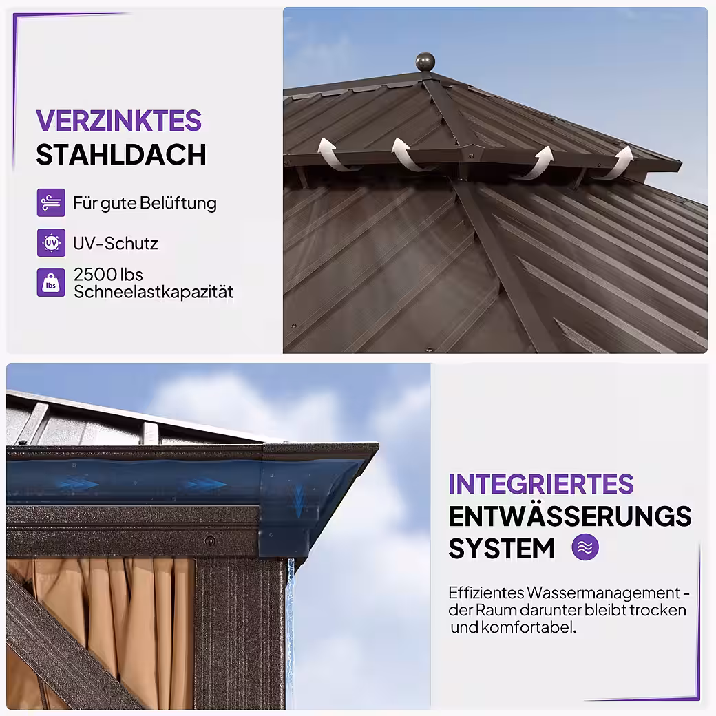 Outdoor pavilion: Aluminum garden pavilion with steel roof, hardtop and side panels - Image 9