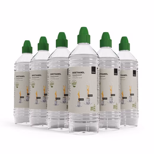 Bioethanol liquid fuel 6 l, (accessory for SPIN 900/1200/ SPIN 1500 table fire, for indoor and outdoor use), smoke and soot-free ethanol, refill bottle