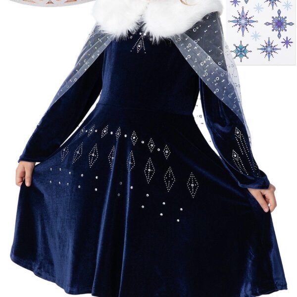 Princess Costume Elastic Frozen Dress, with Tattoos & Tiara