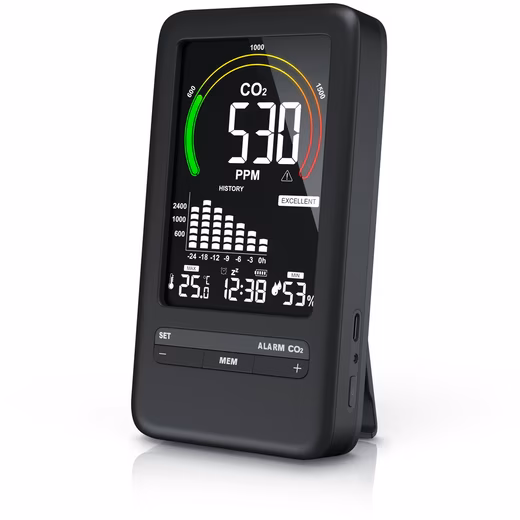 Indoor air quality sensor CO2 measuring device, carbon dioxide measurement, air quality detector, warning device Air quality sensor, CO2 measurement, precise carbon dioxide measurement