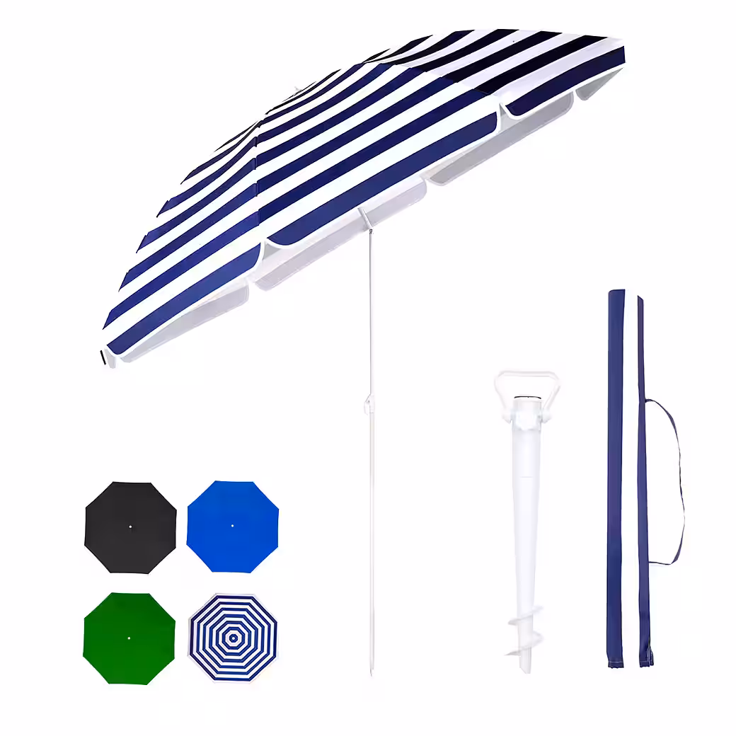 Parasol Ø 160 cm Round Beach Umbrella Balcony Umbrella with Carrying Bag and Ground Sleeve - Image 8