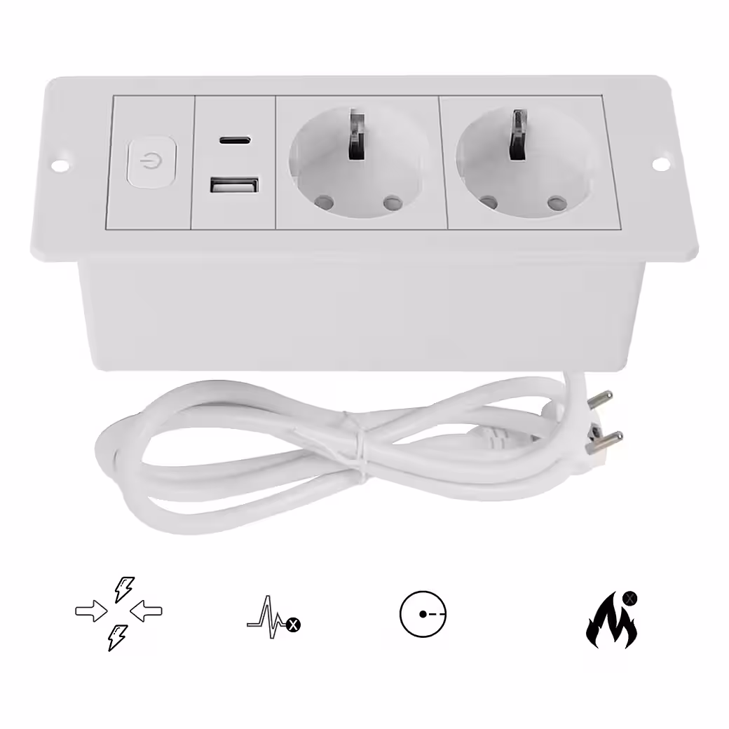Tabletop recessed power outlet, 2-way table power strip with USB & Type-C power strip - Image 8