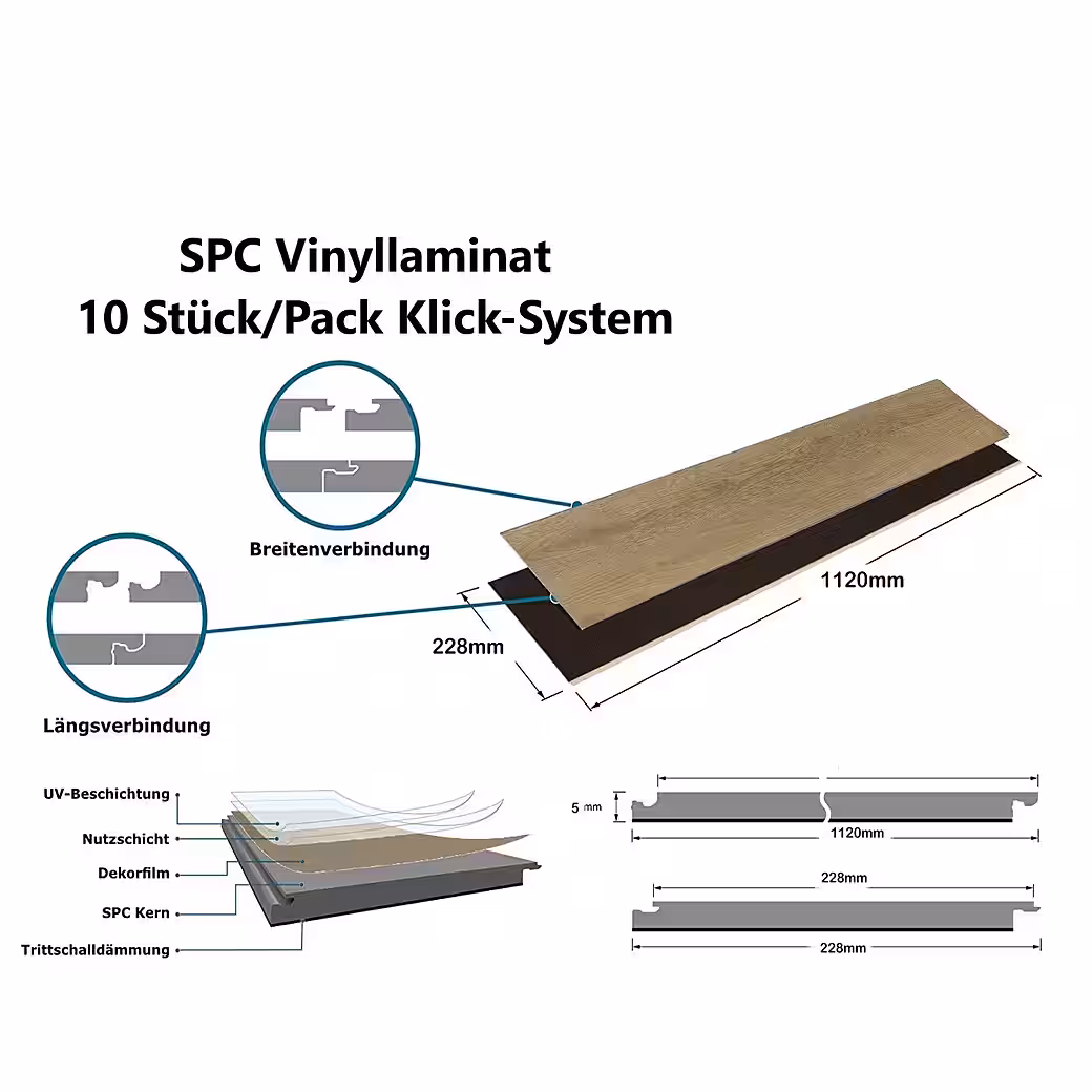 Vinyl laminate flooring, click system, 5mm thick, wood look, pack - Image 10