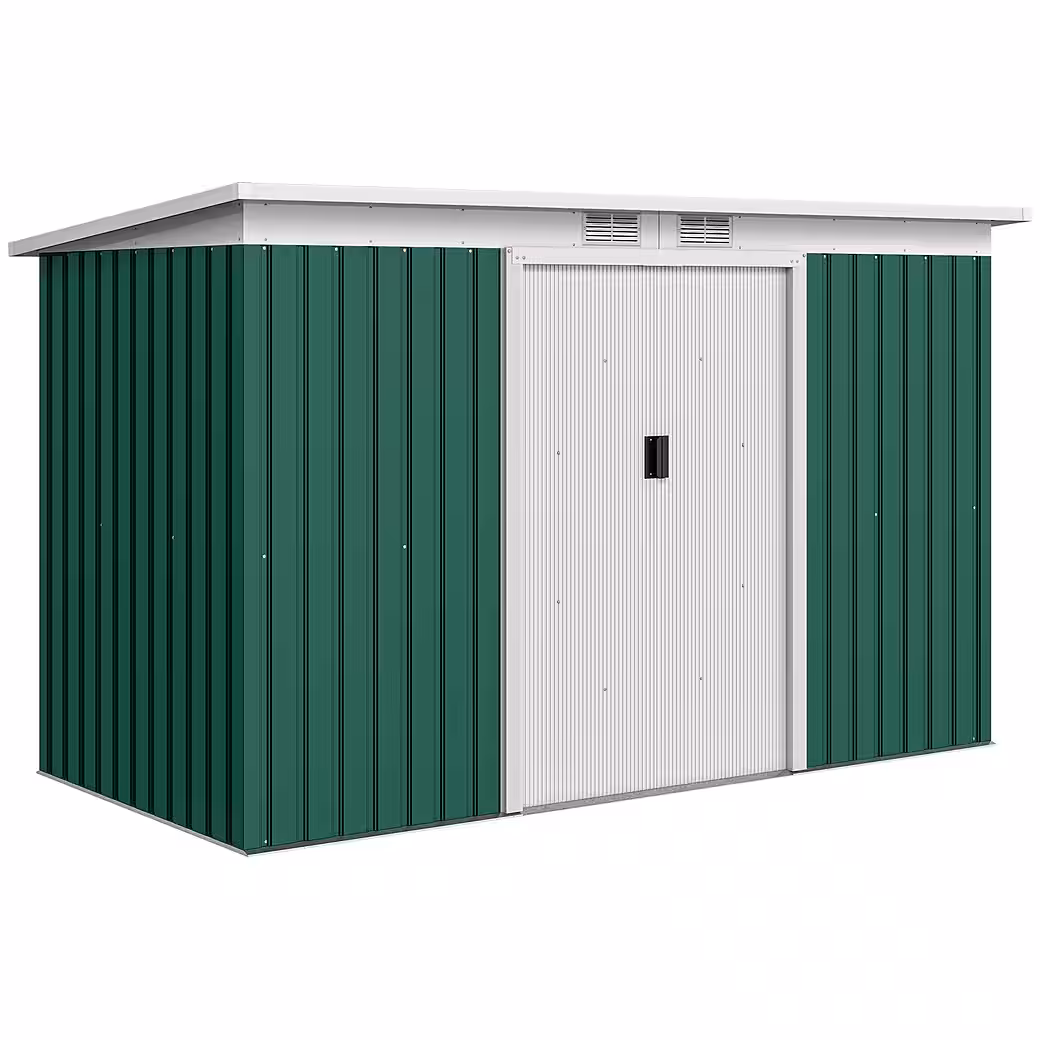 Garden shed with sliding door, window, steel Dimensions (WxL): 280x130 cm, (shed, 1 pc., garden shed), for garden, dark green - Image 9