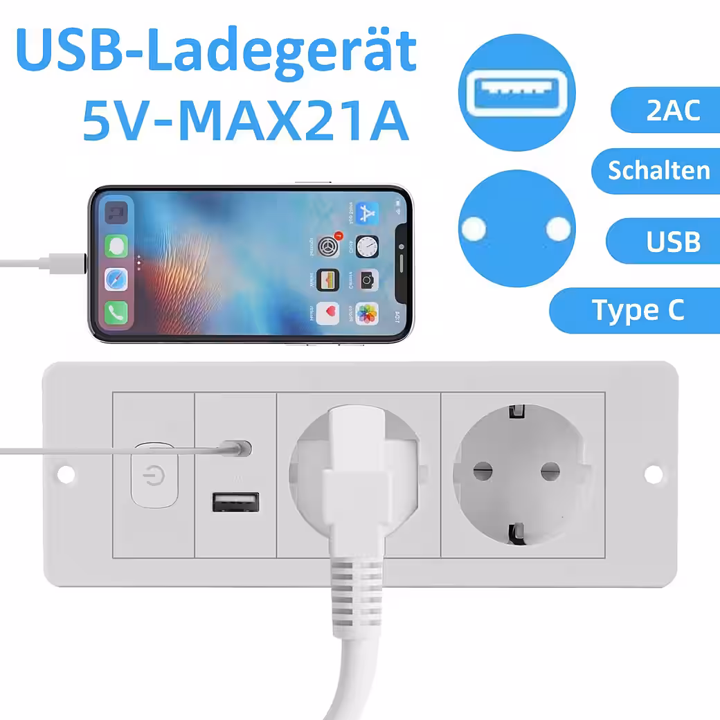Tabletop recessed power outlet, 2-way table power strip with USB & Type-C power strip - Image 9