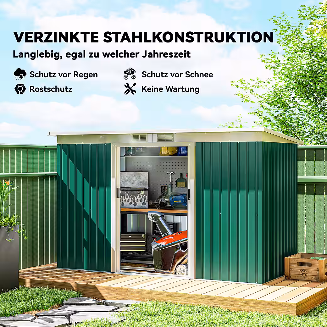 Garden shed with sliding door, window, steel Dimensions (WxL): 280x130 cm, (shed, 1 pc., garden shed), for garden, dark green - Image 10
