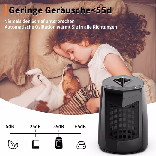 Ceramic fan heater 800 W, fan heater with 3 power levels, small, 70° oscillating - Image 4